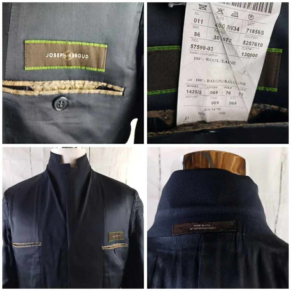 Joseph Abboud 40S Wool 3 Button Blue Birdseye 2pc Suit 32x28 Pleated